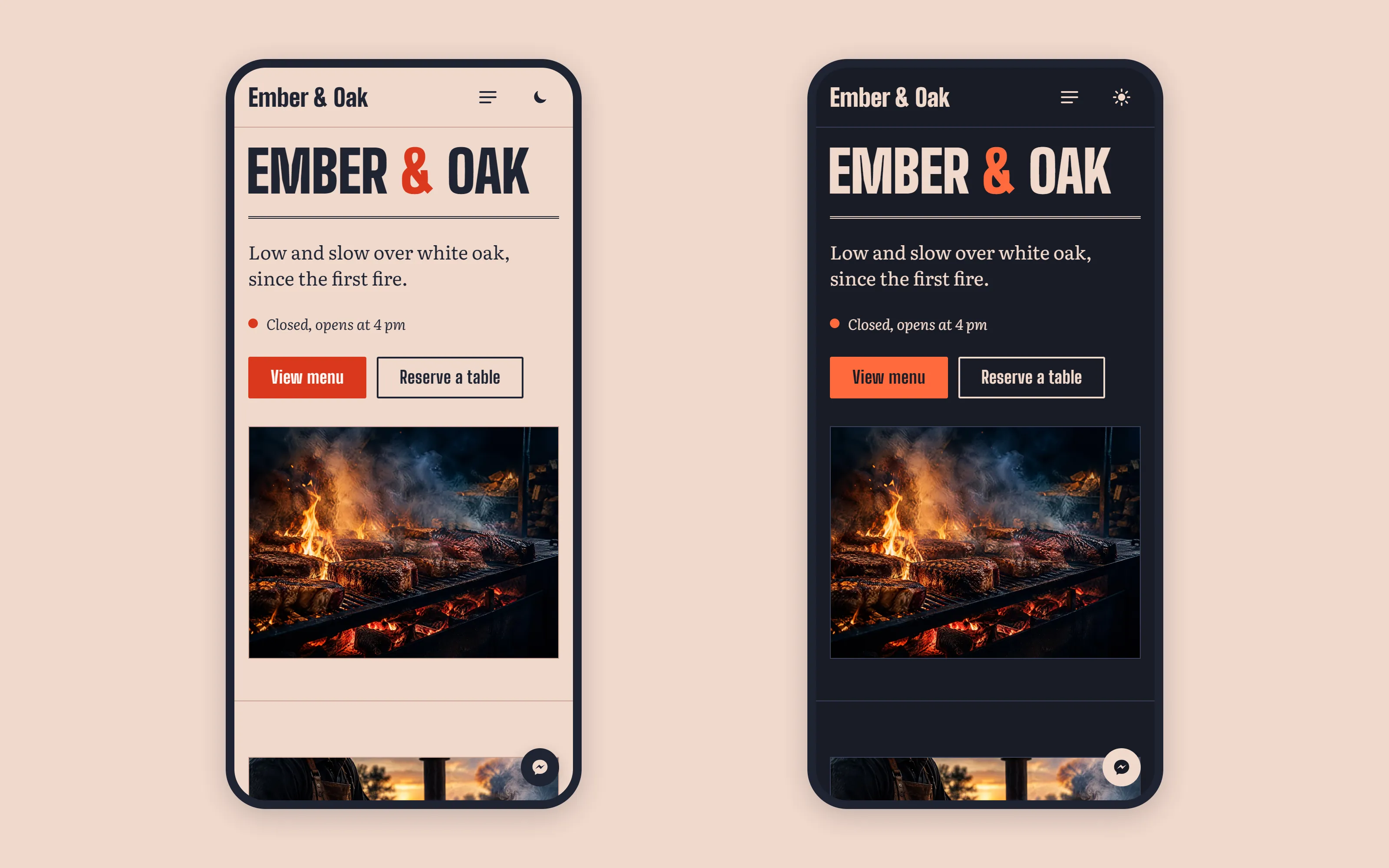 Two phone screens showing Ember on mobile