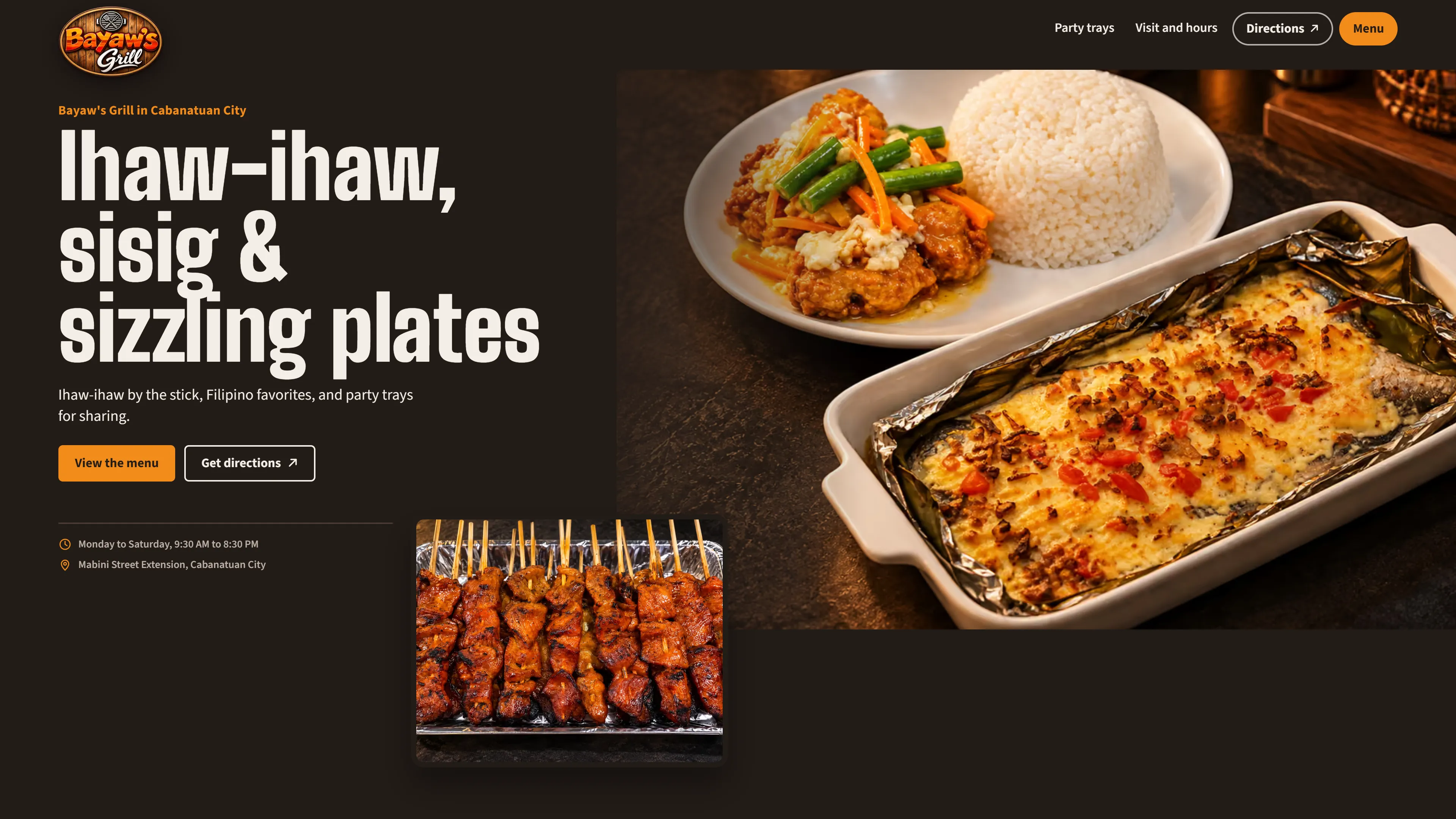 Home page of the Bayaw's Grill restaurant website